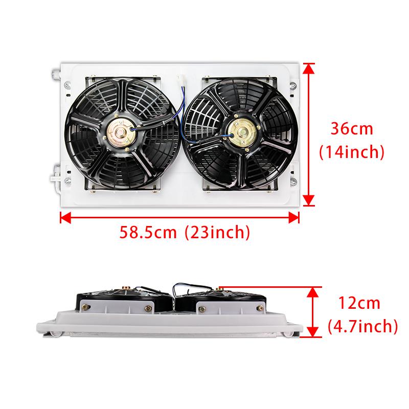 14'' X 23'' Universal Aluminium Condenser Radiator Cooling Fan Assembly for Hot Street Rod Bus Truck Pickup AC Conditioning