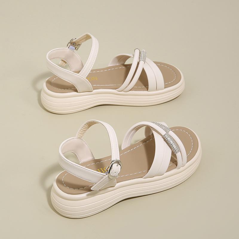 Rhinestone One-word Buckle Sandals Women's Summer Wear 2025 New Non-slip Not Tired Feet Soft Sole Pregnant Women Roman Sandals Women