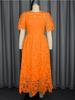 Elegant Orange Lace Dress with Irregular Hem and Hollow Out Design for Wedding Guest or Bridal Shower