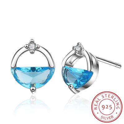 Geometric Round Earrings White /Blue Zirconia Water Drop Shaped 925 Sterling Silver Earrings For Women Oorbellen S -E864