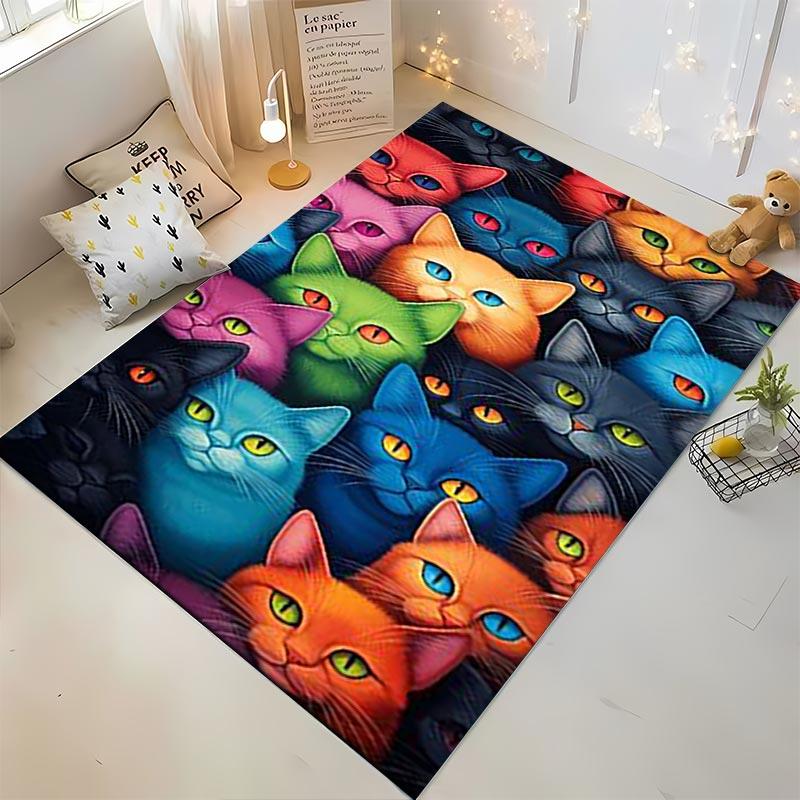 Colorful Cartoon Cats Pattern Carpet for Living Room or Bedroom Decor Suitable for use as an anti-slip for living room bedroom sofas