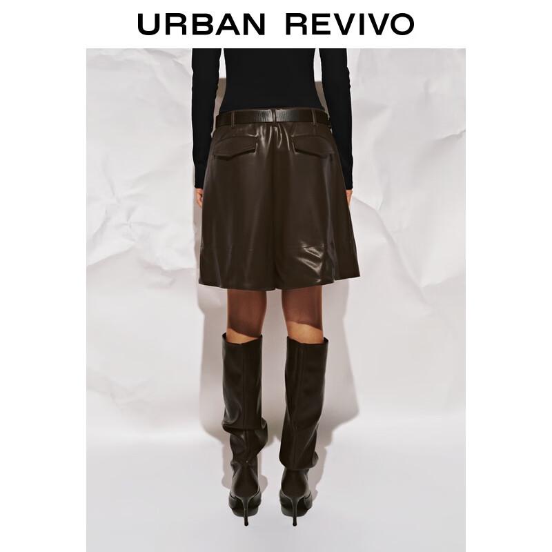 UR2025 Women's Winter Amber Flow Pleated Faux Leather Belted Shorts