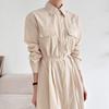 New ArrivAls Open Run Ring Belt Shirt Fit A Line Side Slit Nylon Dress