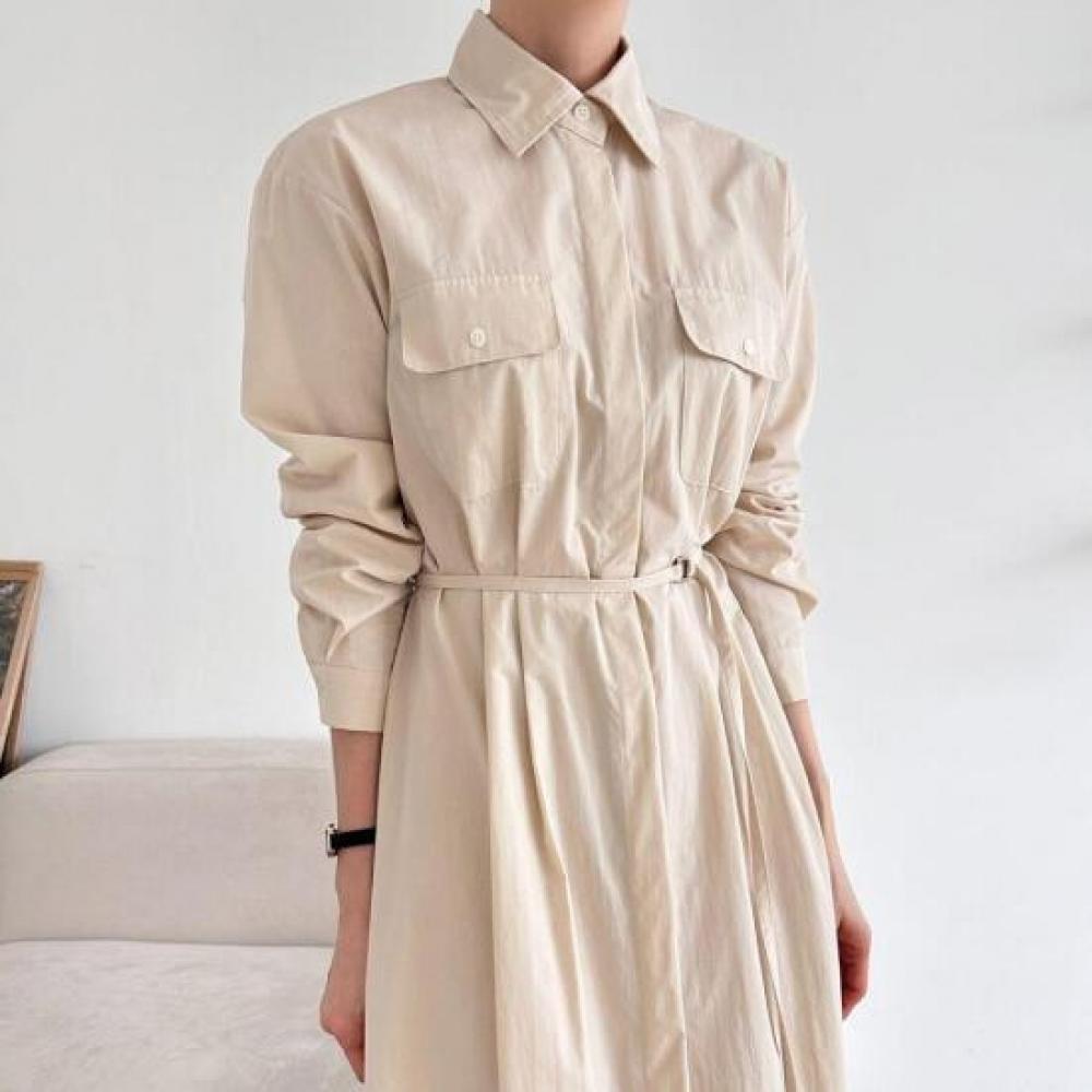 New ArrivAls Open Run Ring Belt Shirt Fit A Line Side Slit Nylon Dress