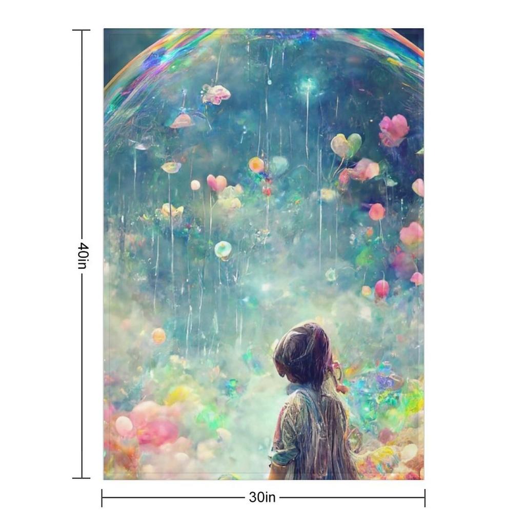 Bubble Girl Dreamer Rainbow Abstract Art Print Throw Blanket Luxury Designer Shaggy Blankets For Sofas Custom Blankets