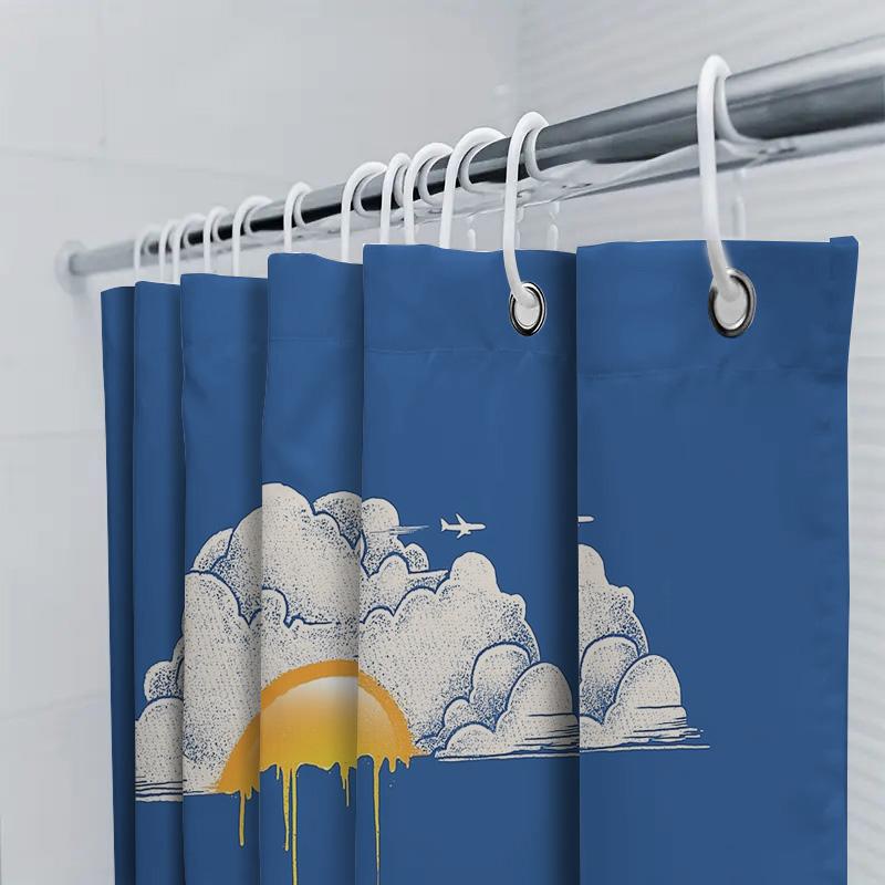 Bathroom Shower Curtain Tropical Sunset Ocean Beach Nature Landscape Wall Art Decor Coastal Vibes Home Textile