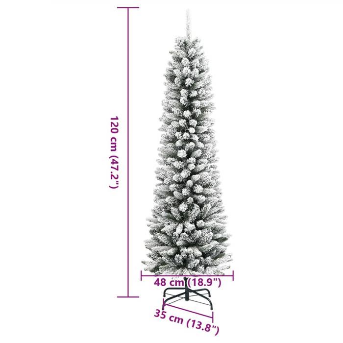 VidaXL Sapin de Noël artificiel mince avec neige floquée 120 cm PVC/PE, arbre de Noël artificiel, arbre artificiel, ornement 4019685