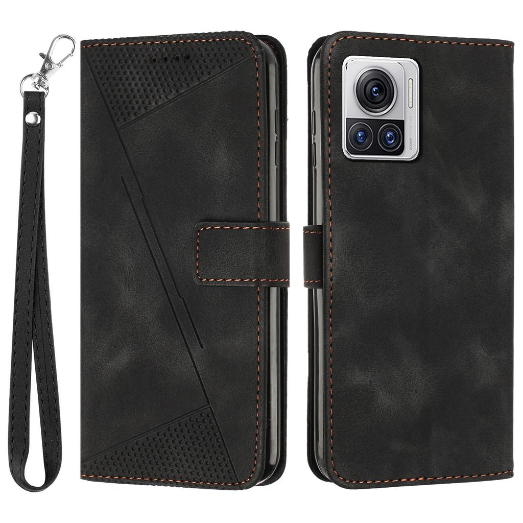 Leather Cover for Motorola Moto X30 Pro 5G/Edge 30 Ultra 5G,Triangle Imprint Wallet Stand Anti-drop Phone Case with Strap