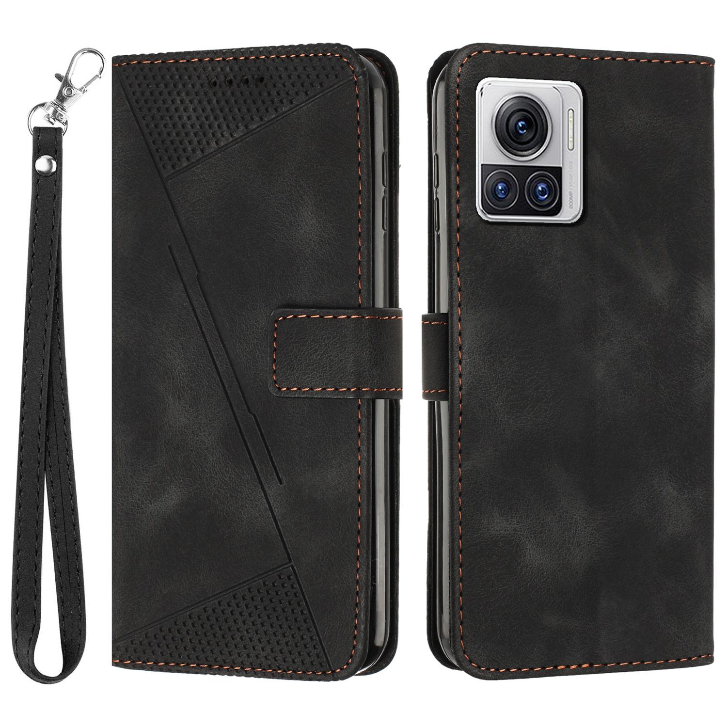 

Leather Cover for Motorola Moto X30 Pro 5G/Edge 30 Ultra 5G,Triangle Imprint Wallet Stand Anti-drop Phone Case with Strap Black