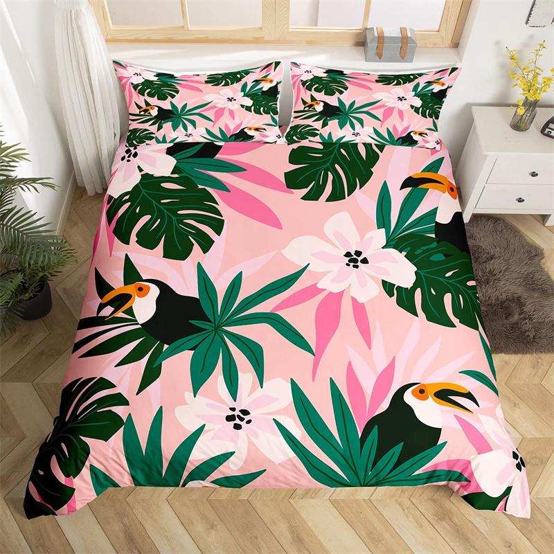 Floral Leaves Bedding Set Microfiber Butterfly Duvet Cover Lotus Flowers Comforter Cover Full King For Kids Adults Bedroom Decor