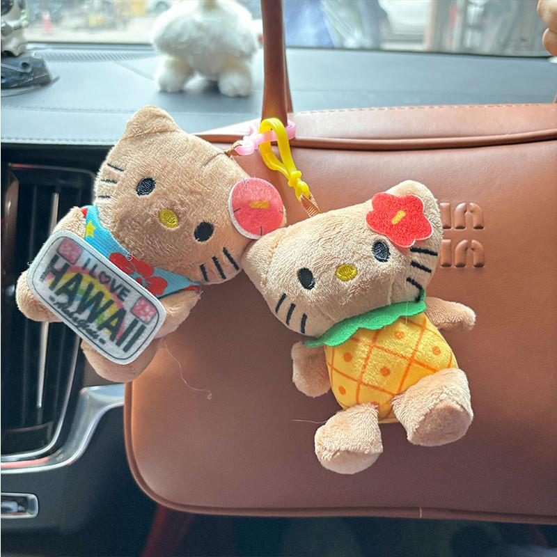 Adorable Kt Cat Plush Toy With Cartoon Pineapple Print Dress Mini Keychain Accessory