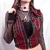 Women Check Waistcoat Punk Vest Tank Crop Top Chain Gothic Sleeveless Shirt