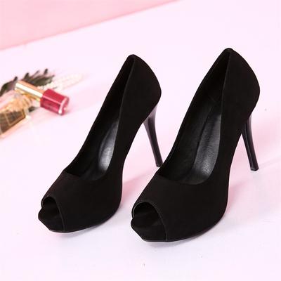 Women 10cm High Heels 2 .5cm Platform Fetish Peep Toe Red  Bottom Pumps Lady Stiletto Heels Nightclub Suede Party Shoes