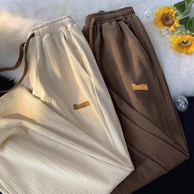 Pantalones Largos Texturizados de Verano Plisados Sueltos Talla Grande: Adelgazante, Pierna Recta, Estilo Relajado