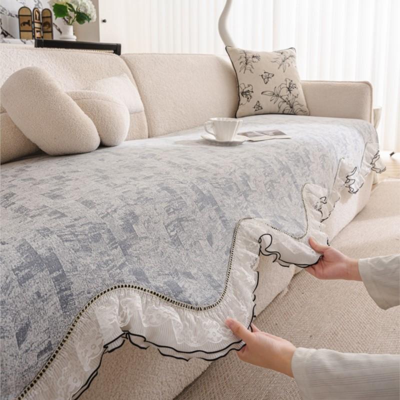 Vintage White Lace Elbow-rest Mats Chenille Loveseat Chair Pads Mid-Century Frech Aesthetic Anti-skid All-weather Plant Mattress Covers
