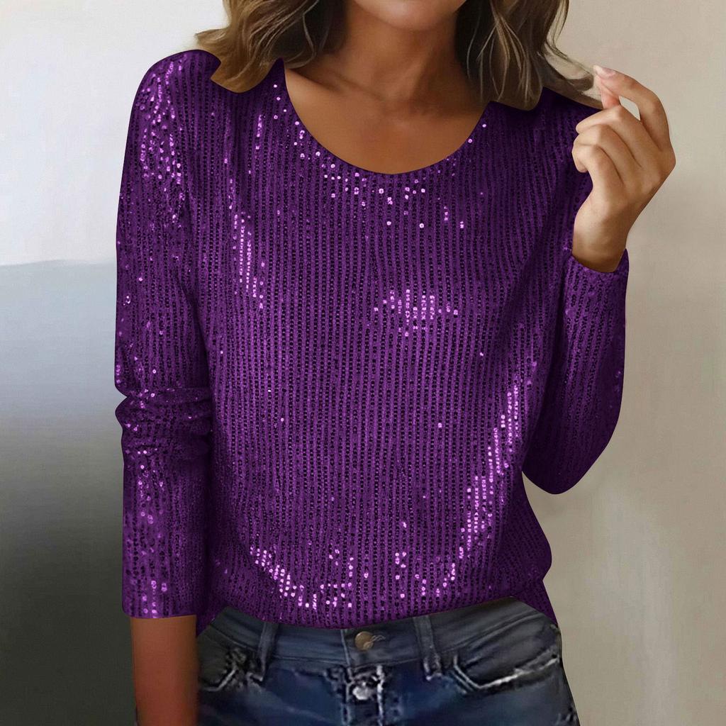 Women's Sequined Long-Sleeve Shimmering Blouse