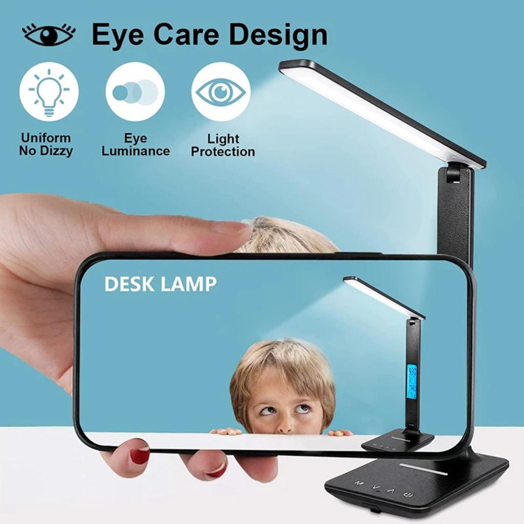 New LED Desk Lamp with Wireless Charger, Dimmable Office Table Lamp, USB Charging Port