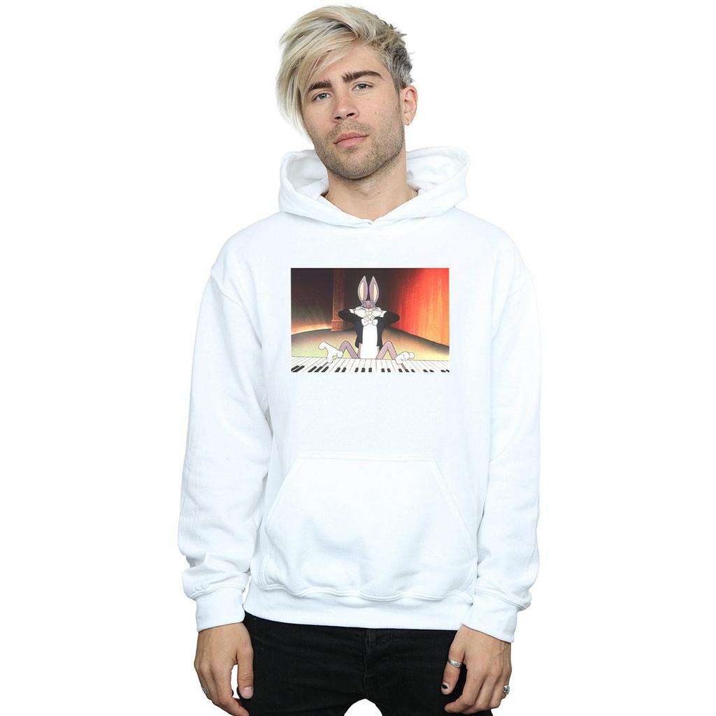 Looney Tunes Mens Bugs Bunny Playing Piano Hoodie