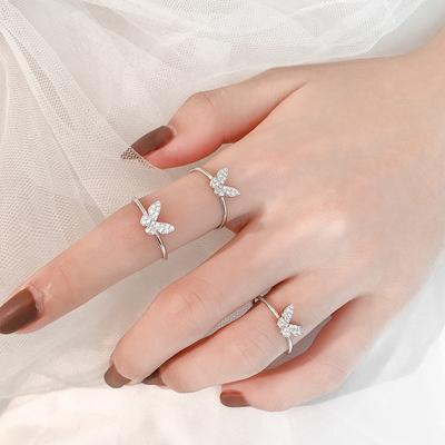 Chic Fashionable Plain Simple Women Sterling Zircon Stone Butterfly Finger Rings Jewelry Girls Bridal Wedding Occasion Jz514Fashion Finger Ring