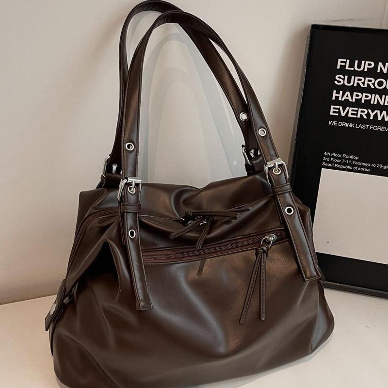 Soft Leather Simple Shoulder Bag Large Capacity Commuter Versatile Tote Bag Ins Fashion Shoulder Underarm Bag Women
