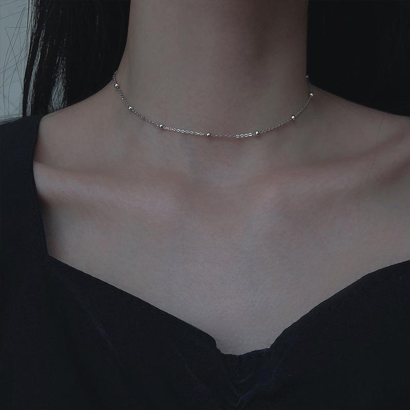 Choker Girl Heart Smile Necklace Korean Slender Interval Small Bead Collarbone Chain Simple Short Neck Strap Collar Neck