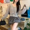 Long-sleeved Hollow Suspenders Two-piece Knitted Sweater Spring and Summer New High-end Blouse Versatile Pure Desire Top Coat