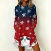 Women's Casual Long Sleeve Christmas Print Neck Dress – Festive Holiday Party Outfit