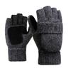 Winter Warm Knitted Fingerless Gloves Warm Convertible Mittens Flap Cover