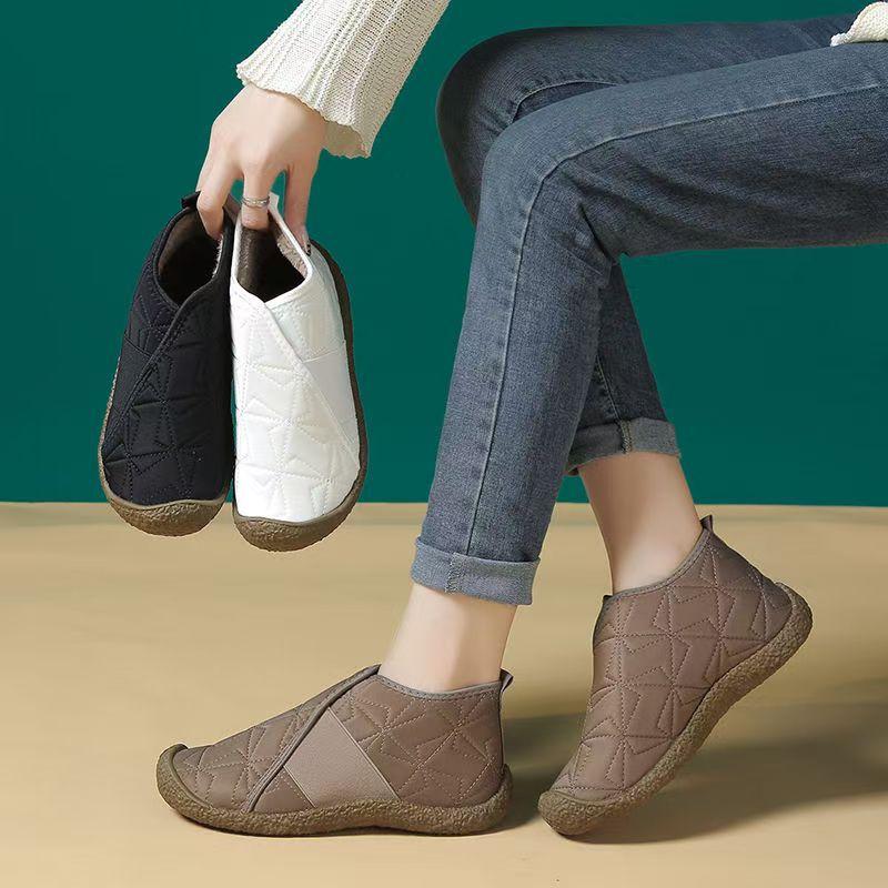 Autumn and Winter Aerospace Fabric Wool One-pedal Snow Boots Low Heel Comfortable Non-slip Lightweight Women's Cotton Shoes