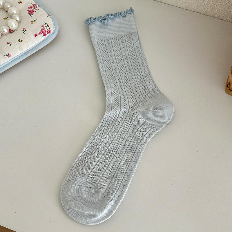 Women's Spring and Summer Thin Style Hollow Pure Cotton Ear Side Mesh Breathable Boneless Socks