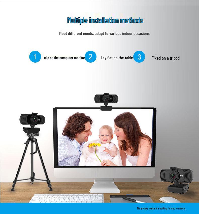 2K HD 1080p Webcam with Built-in Microphone, 4MP, Driver-Free for Live Streaming