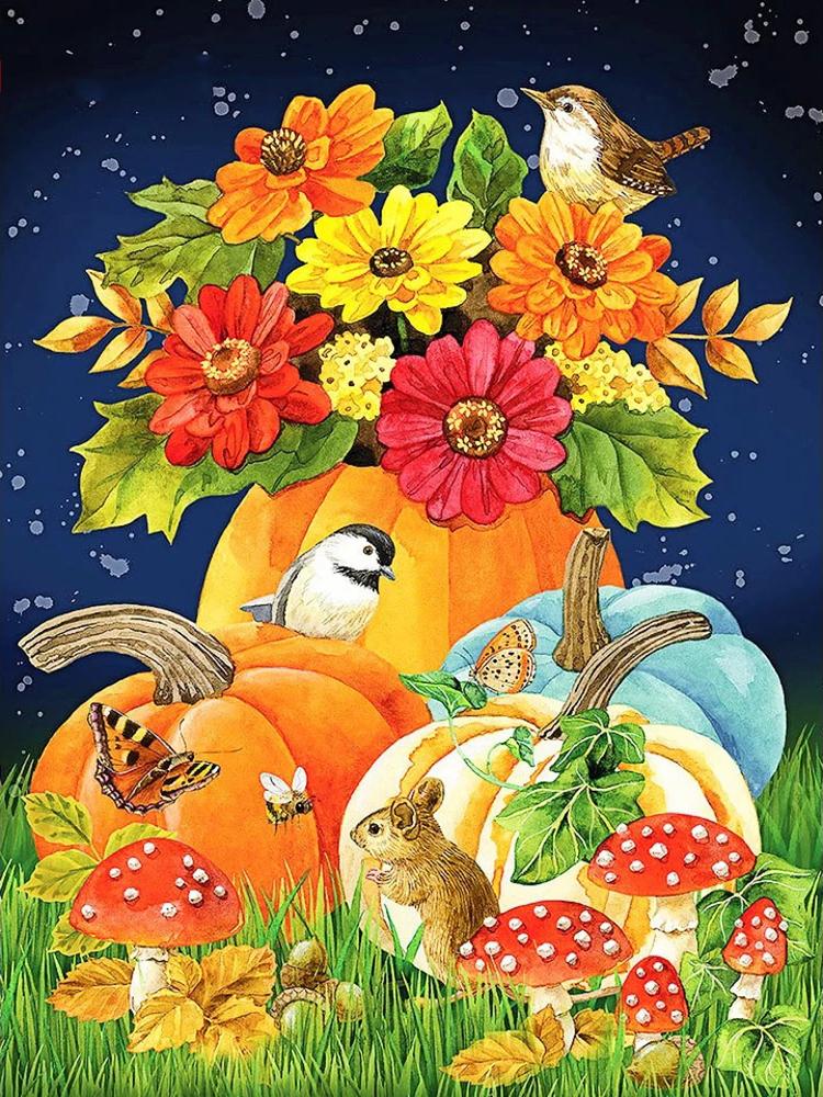 Full Diamond Embroidery Pumpkin Flower Painting Fruit Full Square Mosaic Thanksgiving Landscape Cross Stitch Handicraft