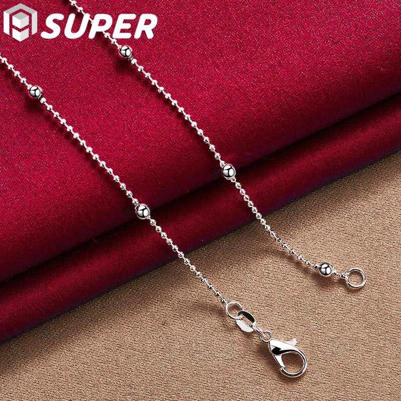 925 Sterlingsølv 16/18/20/22/24 tommer 4 mm Full Smooth Beads Kjede Halskjede smykker