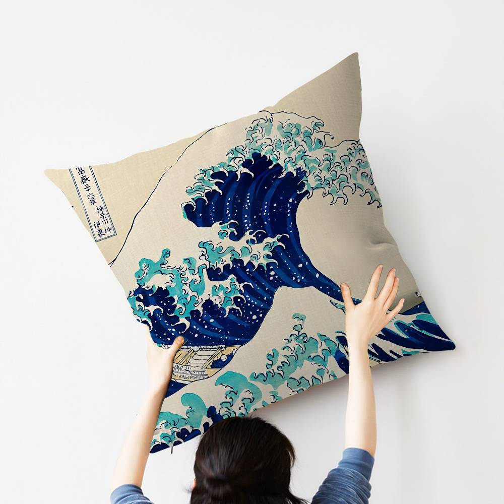 Famous Art the Great Wave Cushion Cover Car Throw Pillow Case For Sofa Car Christmas Gift 40x40cm 45x45cm
