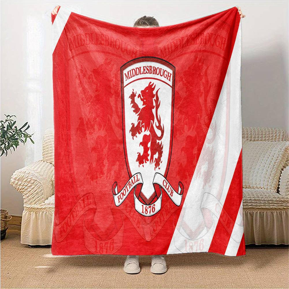 Football Club Middlesbrough Flannel Blanket, Soft Polyester, Modern Design, All-Season for Camping, Travel, Gifts for Holidays or Birthdays
