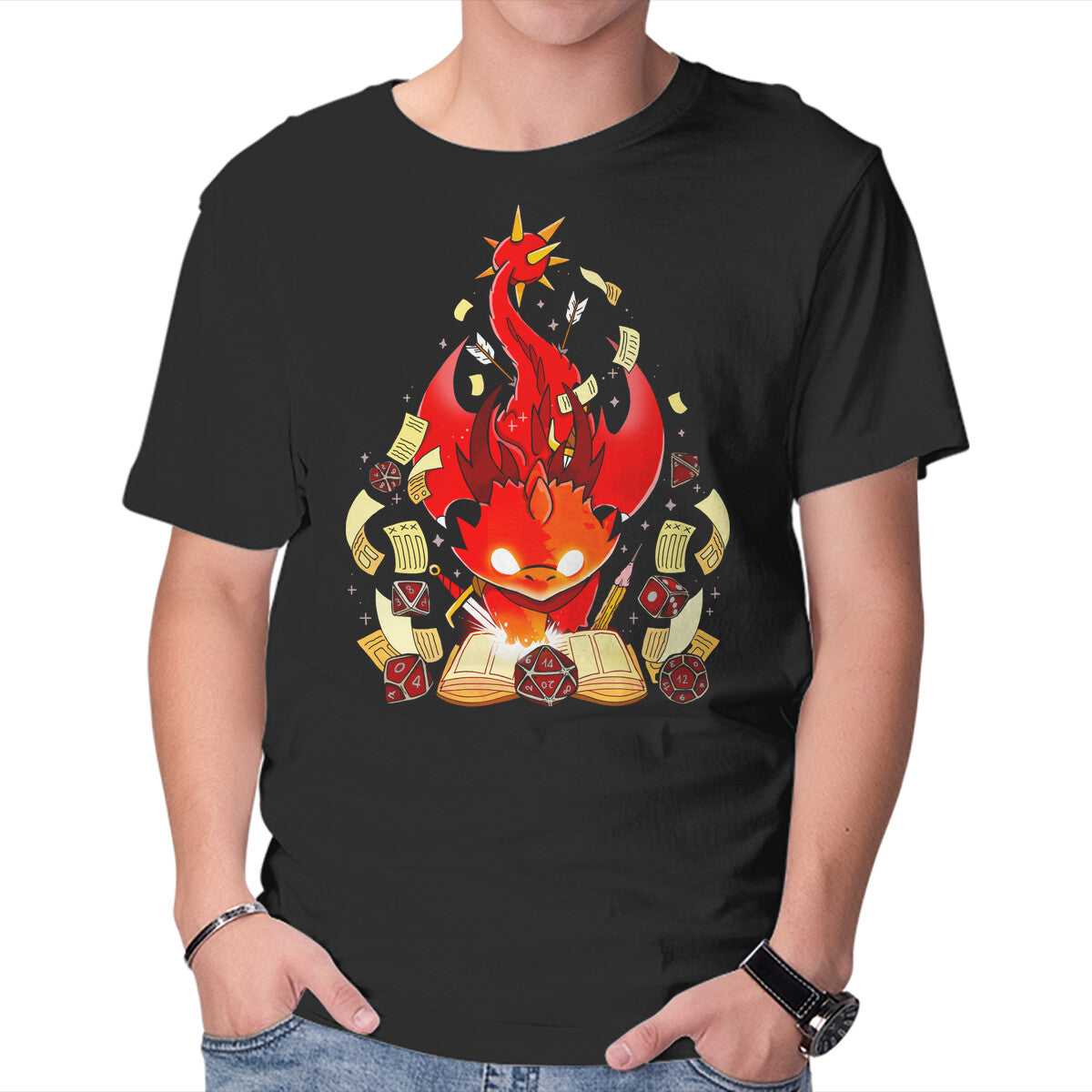 Unisex Crew Neck T-Shirt Dragon Set Dice Graphic Short Sleeve Casual Tee XS