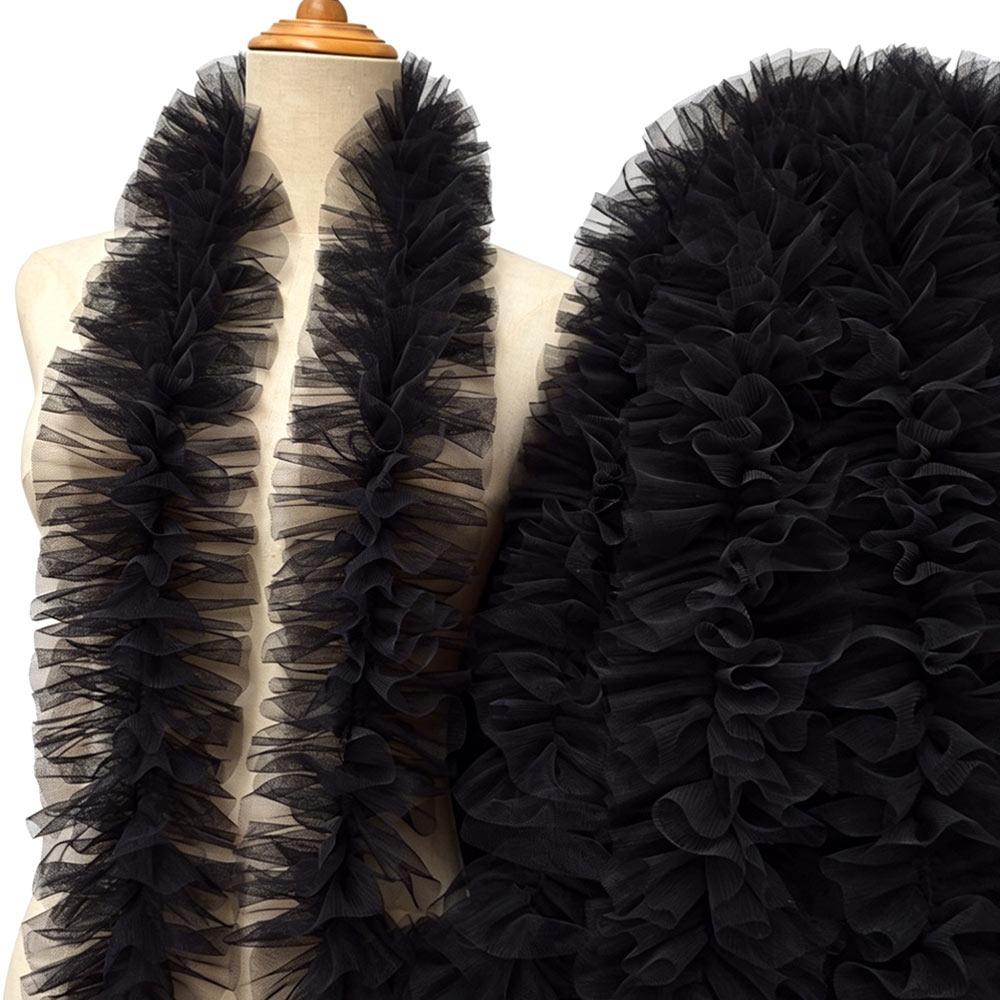 

9cm Wide Double-Layer Mesh Colorful Woolen Strips Pleated Skirt Fabric Ruffle Trim Thick Lace Accessories Baby Doll Clothes 9cm чорний