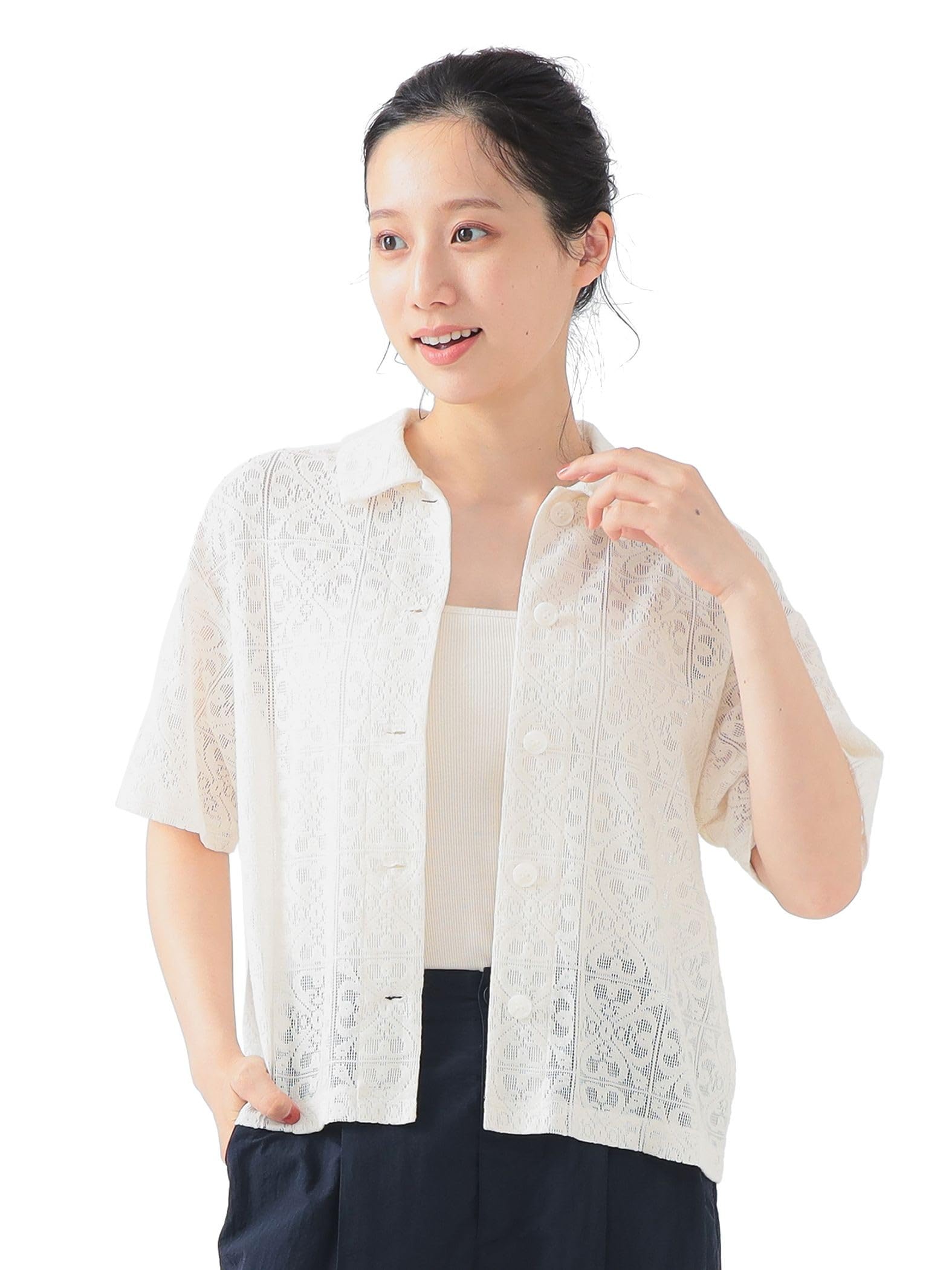 

B:MING LIFE STORE by BEAMS Women s Short Sleeve Lace Shirt (S-M) IVORY M