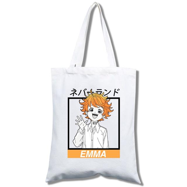 Fashion Anime The Promised Neverland  Men Women Reusable Shopping Bag Cartoon Print Eco-Friendly Canvas Tote Bag