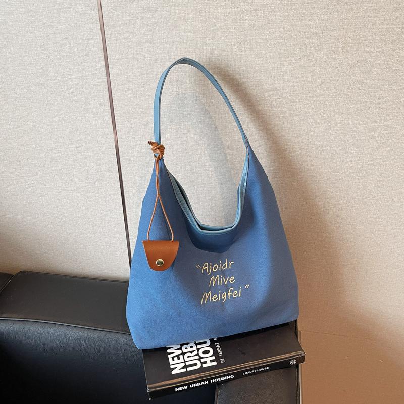 

New style canvas tote bag large capacity shoulder bag lazy style class commuter bag синий