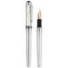 Xezo Maestro Fountain Pen, Medium-Fine Nib (0.45mm) Gift of Writing Series, 925 Sterling Silver & White Mother of Pearl, Handcrafted,