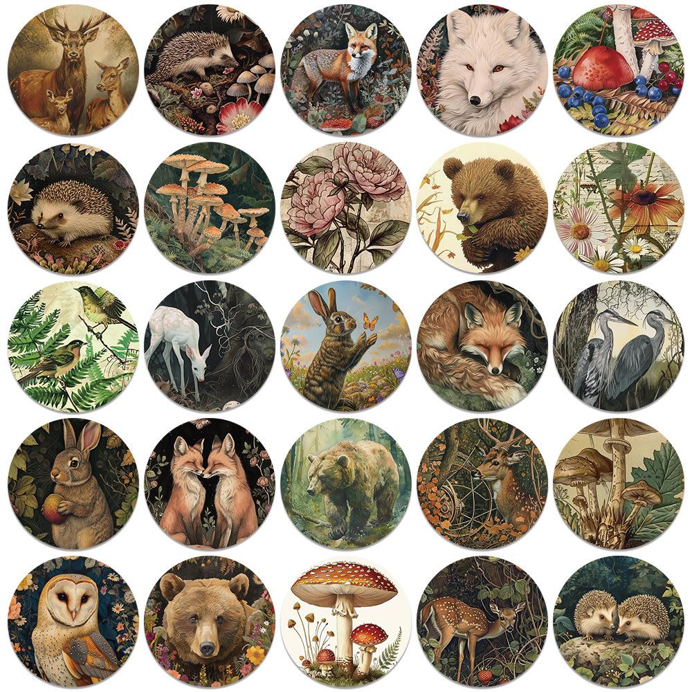 50pcs Retro Cartoon Aesthetic Forest Plants Animals Stickers Graffiti for Laptop Water Bottle Luggage Notebook Decals