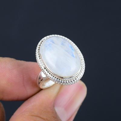 Rainbow Moonstone Gemstone Solid 925 Sterling Silver Handmade Statement Ring Jewelry For Woman and Girls