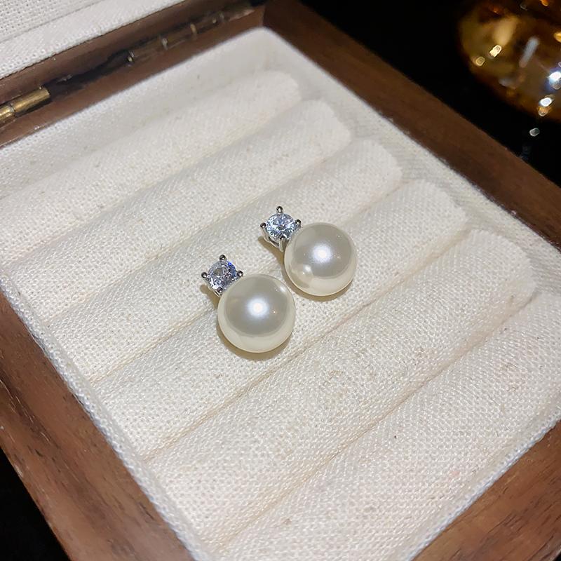 Exquisite Zircon Imitation Pearl Earrings Light Luxury French Stud Earring Elegant Party Bride Wedding Earring Jewelry Gifts K-