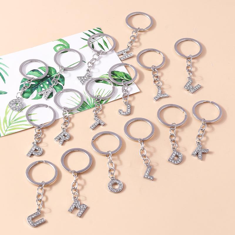 Fashion Initial 26 Letters A-Z Alphabet Keychain Rhinestone Key Ring Pendants for Car Key Bag Decor Charms DIY Accessories
