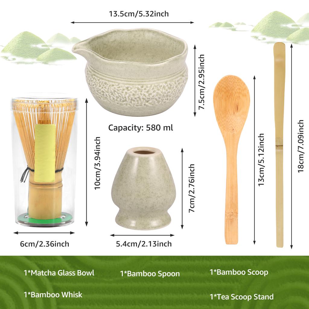Chinese Handmade Matcha Tea Set with Ceramic Bowl Whisk Holder & Bamboo Stirrer Teaspoon Tea Ceremony Set Matcha Teaset Gift Set