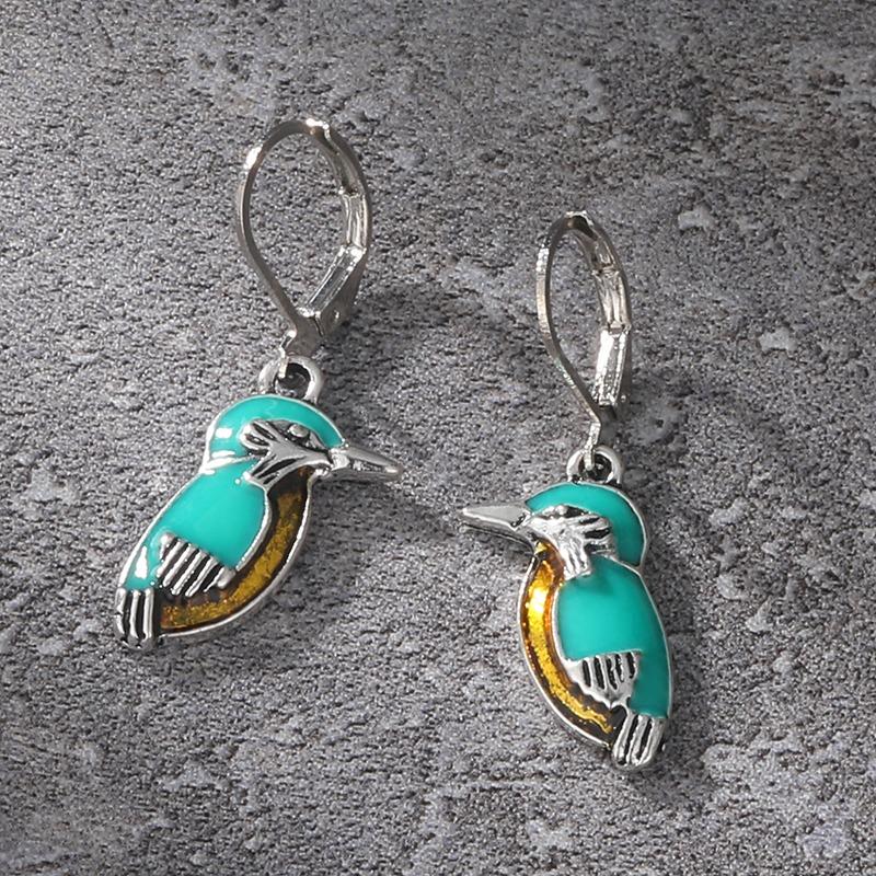 Vintage Ethnic Style Oil Drip Process Kingfisher Bird Earrings For Women  New Bohemian Green Animal Dangle Earrings Jewelry