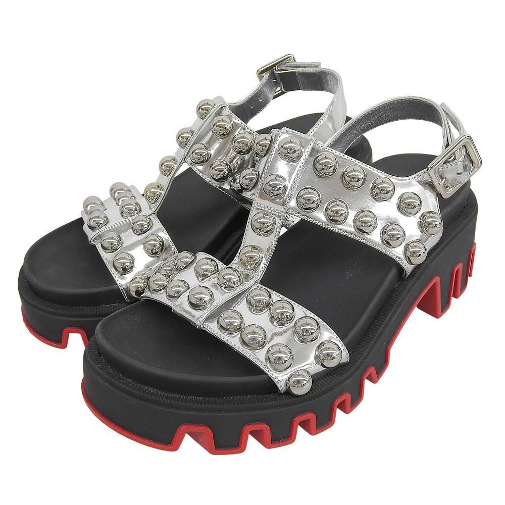 Christian Louboutin Duniclou Studs Ankle Strap Heel Sandals, Black x Silver, Size 36 shoes 36 Silver / BlackUsed
