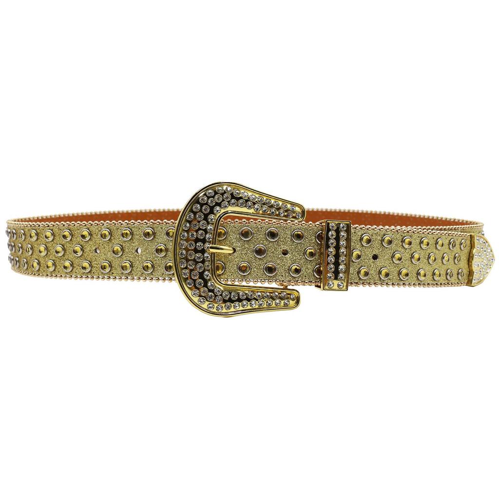 Y2K Punk Rhinestone Sequin Hip Hop Pin Buckle Leather Belt for Women