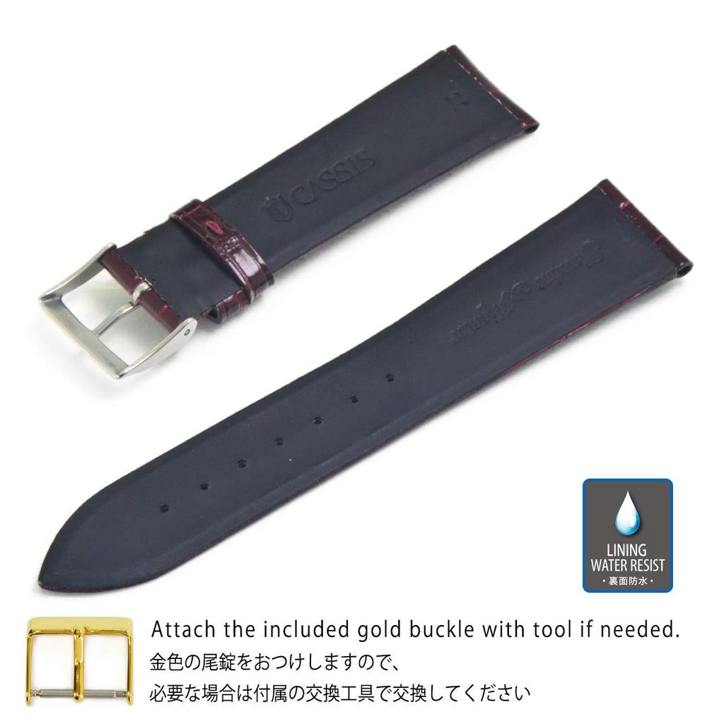 CASSIS Crocodile Leather Watch Waterproof On the ADONARA C Replacement Tool U0036B68082021 Strap, Back, SHINY, 21mm, Burgundy, Included,